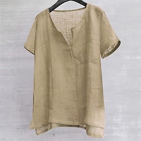 Men's Shirt White Cotton Shirt Casual Shirt Cotton Linen Shirt Plain Beach Vacation White Orange Khaki Light Blue Short Sleeve V Neck Summer Clothing Apparel