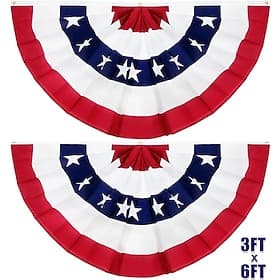 2 Pack USA Patriotic Pleated Fan Flags 3x6 Feet 4th of July Independence Day Large American Flags Bunting Patriotic Stars Stripes Pleated Fan USA Flag Banners