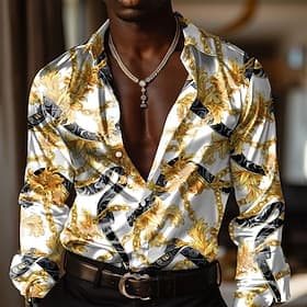 Per uomo Barocco Camicie Camicia con bottoni Manica lunga Moda Casual Formale Da mare Evento Estate Primavera Autunno Collo ripiegabile Camicie con colletto Bo