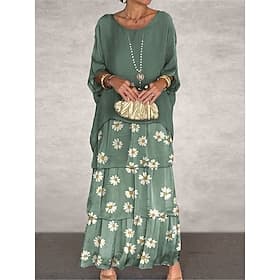 robe en mousseline de soie pour femme, imprimé floral à volants, col ras du cou, robe longue élégante pour fête de mariage, manches 3/4, été