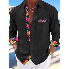 Homme Chemise Chemise Lin Chemisette Chemise d'été Tenues de plage Chemise boutonnée Plein Vacances Curise Noir Blanche Rose Claire Bleu manche longue Col Prin