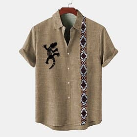Voor heren Overhemd linnen overhemd retro-overhemden Vintage overhemd Etnisch shirt Etnisch Werk Casual blauw Groen khaki Korte mouw Strijkijzer Zomer Lente Kl