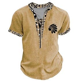 Herren Stammes Bandana-Print T Shirt Henley Hemd Kurzarm 3D-Druck Designer Ethnisch Urlaub Lässig Täglich Sommer Frühling Gelb Grün Khaki Henley Henley T-Shirt