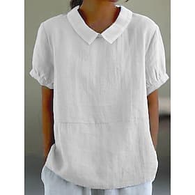 Women's 100% Cotton Shirt Blouse Buttons Plain Basic Modern Shirt Collar Daily White Pink Navy Blue Light Blue Summer