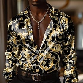 Homme Baroque Chemise en satin Chemise boutonnée manche longue Mode Décontractée Formel Vacances Soirée Eté Printemps Automne Col rabattu Chemises à col Bouton