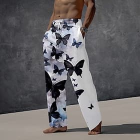 pantalon pour hommes pantalon papillon vacances décontracté noir inélastique