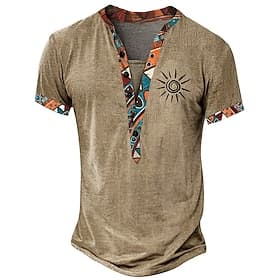 Homme Tribal Imprimé bandana T-shirt Chemise Henley Manche Courte Impression 3D Designer Ethnique Occasionnel Quotidien Été Printemps Jaune Marron Vert Col mon