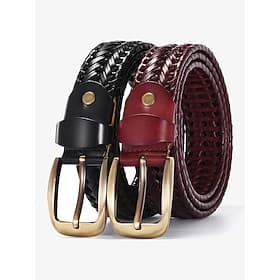 Geflochtener Ledergürtel für Herren mit Messingschnalle – Vintage-Stil in Schwarz und Braun, verstellbar für Freizeit- und Abendgarderobe