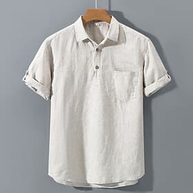 Men's Shirt Casual Shirt Cotton Linen Shirt Plain Vacation Street Black White Apricot Gray Short Sleeve Turndown Summer Clothing Apparel Button-Down