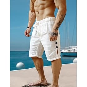 Per uomo Shorts Shorts di Lino Pantaloncini Estivi Shorts da Spiaggia Coulisse Elastico in vita Semplice Traspirante Lunghezza al ginocchio Yoga Spiaggia Hawai