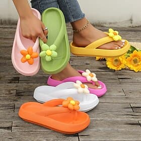 Women's Colorful Flower Flip Flop Sandals – Cute Summer Beach Slippers with Soft Cushioned Sole for Casual Wear, Pool, and Vacation