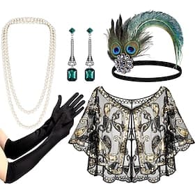 Années 1920 Rétro Vintage Gatsby le Magnifique Ensemble d'accessoires Châles Charleston Fille Flapper Invité au mariage Plume Déguisement Femmes Halloween Carn