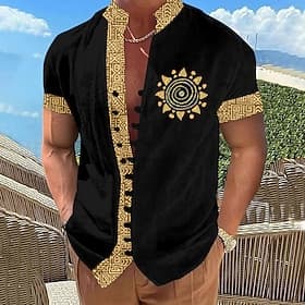 Men's Ethnic Southwestern Print Button Up Shirt Printed Shirts Short Sleeve Hawaiian Resort Vacation Holiday Daily Wear Summer Standing Collar Print Button-Dow