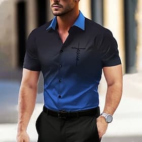 Homme Chemise Chemise boutonnée Chemises imprimées Extérieur Vacances Rouge Bleu Bleu Encre Violet Manche Courte Col rabattu Eté Vêtement Tenue Boutonner