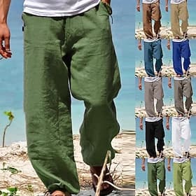 Voor heren Broek Zomerbroek Strandbroeken Trekkoord Elastische taille Recht been Effen Comfort Dagelijks Yoga Modieus Streetwear Marine Zwart