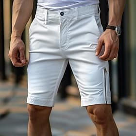 Men's Shorts Chino Shorts Bermuda shorts Work Shorts Zipper Pocket Plain Comfort Soft Knee Length Outdoor Casual Daily Fashion Streetwear Black White Micro-ela