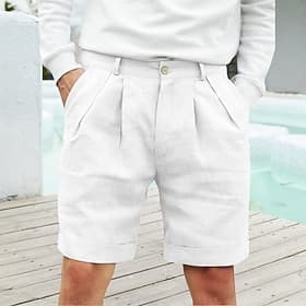 Herren Leinenshorts Kurze Hosen Sommer-Shorts Strandshorts Kurze Hosen Knopf Tasche Falten Glatt Komfort Atmungsaktiv Kurz Festtage Urlaub Strand Hawaiianisch