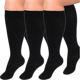 3 Pairs Plus Size Compression Socks for Women Men, 15-20mmHg Extra Wide Calf Knee High Stockings for Circulation Support