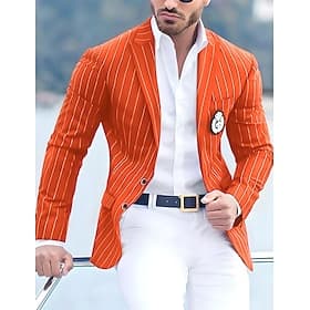 Men's Graduation Blazer Cocktail Attire Business Formal Evening Wedding Party Only tops Fashion Casual Summer Spring Fall Polyester Stripes Pocket Casual / D