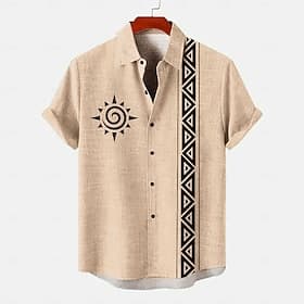 Men's Linen Shirt Button Up Shirt Retro Shirts Vintage Shirt Ethnic Shirt Vacation Daily Wear Yellow Short Sleeve Collared Shirts Summer Spring Clothing Appare
