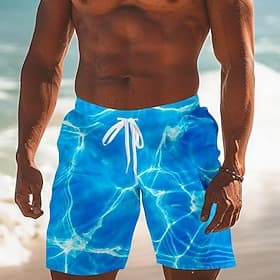 Men's Optical Illusion Geometric Pattern Waves Board Shorts Swimming Trunks Shorts Mid Waist Fashion Streetwear Designer Casual Daily Holiday Drawstring Pocket