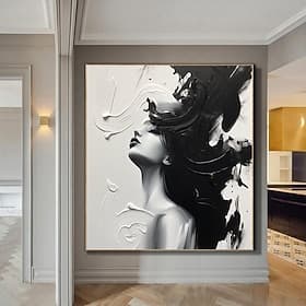 Large Black And White firgure oil painting handmade Wall Art Corridor Art oil painting Large Abstract Wall Art Canvas Black And White face Oil Painting Modern
