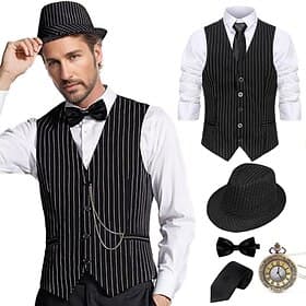 Années Folles Années 1920 Rétro Vintage Tenues Gilet Ensemble d'accessoires Gentleman Gangster Déguisement Homme Halloween Carnaval Nouvel An Carnaval Fête / S
