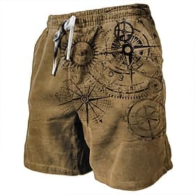 Men's Nautical Graphic Prints Compass Sweat Shorts Beach Shorts Terry Shorts Mid Waist Retro Vintage Casual Daily Streetwear Holiday Drawstring Elastic Waist 3