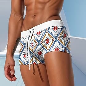 Herren Karo / Karomuster Geometrisches Muster Badehosen Badeshorts Boardshorts Mittlere Taille Mode Designer Surfen Ferien Strand Kordelzug Tasche Elastischer