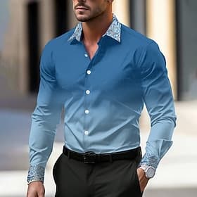 Men's Dress Shirt Printed Shirts Formal Black Pink Blue Long Sleeve Turndown Fall Winter Clothing Apparel Buttons