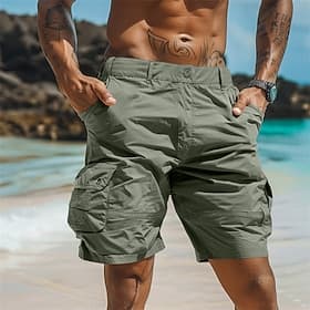 Men's Cargo Shorts Shorts Casual Shorts Buttons Multi Pocket Plain Comfort Soft Knee Length Outdoor Daily Beach Fashion Streetwear ArmyGreen Black Micro-elasti