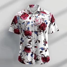 Men's Floral Tropical Flowers Rose Shirt Summer Hawaiian Shirt Button Up Shirt Short Sleeve Shirt Turndown Collared Shirts Casual Beach Vacation Evening Party