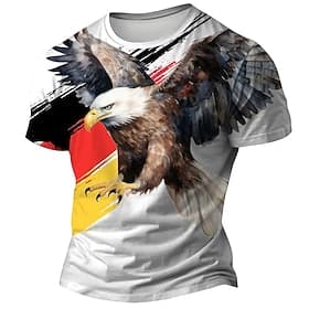Herren Adler Deutsche Flagge T Shirt Kurzarm T-Shirt 3D-Druck Rundhalsausschnitt Hemd Outdoor Athleisure Hellblau Schwarz Weiß Sommer Frühling Bekleidung S M L