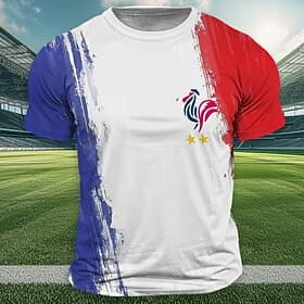Men's Football French chicken Flag of France T Shirt Short Sleeve T shirt 3D Print Crew Neck Shirt Outdoor Athleisure White Summer Spring Clothing Apparel S M