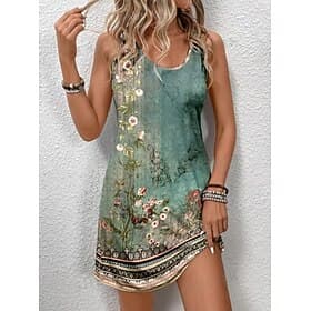 Women's Mini Dress Petite Dress Sundress Tank Dress Summer Dress Stylish Casual Vacation Daily Holiday Loose Fit Floral Sleeveless Crew Neck Blue Purple Green