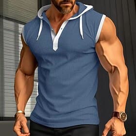 Men's Waffle Shirt Tank Top Undershirt Sleeveless Shirt Sleeveless Hooded Summer Plain Fashion Designer Muscle Outdoor Gym Going out Royal Blue Top Tee for Men