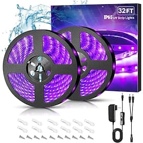 wasserdichtes schwarzes UV-Lichtband, IP65, violettes LED-Schwarzlicht-Set, 600 LED-Lichtbänder mit 12-V-Stromversorgung für den Außen- und Innenbereich, leuch
