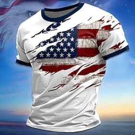 4 juillet 2026 250e Jour du Souvenir T-shirt à manches courtes imprimé en 3D drapeau américain patriote vétéran col rond pour homme