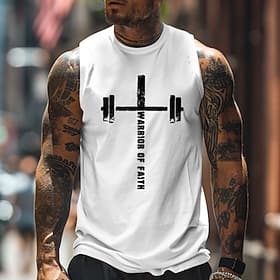 Herren Kurzhantel Weste Ärmellos T-Shirt 3D-Druck Rundhalsausschnitt Hemd Sport Mode Täglich Fitnessstudio Schwarz Weiß Khaki Sommer Frühling Bekleidung S M L