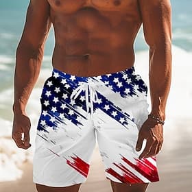 Men's Flag 4th of July U.S. 250th Anniversary American Flag Board Shorts Swimming Trunks Shorts Mid Waist Fashion Streetwear Hawaiian Casual Daily Streetwear D