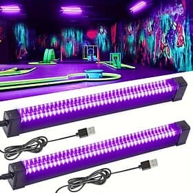 2 Stück USB UV LED Schwarzlicht Leiste 28cm Hohe Intensität-385-400nm Ultraviolett Licht Effekt für Party Disco Bühnenbeleuchtung - Niederspannung 5V mit Ein/A
