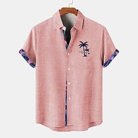 Men's Shirt Linen Shirt Beach Shirt Summer Hawaiian Shirt Coconut Tree Vacation Holiday Pink Blue khaki Short Sleeves Turndown Summer Clothing Apparel