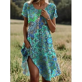 Robe mini femme robe boho petite robe t-shirt robe tee robe en A robe d'été élégante décontractée de vacances quotidien vacances coupe ample graphique floral p