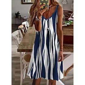 Mujer Vestido Midi Vestido de verano Vestido informal Vestido de tirantes Vestido lencero Elegante Básico Sensual Diario Playa Vacaciones Ajuste regular A Raya