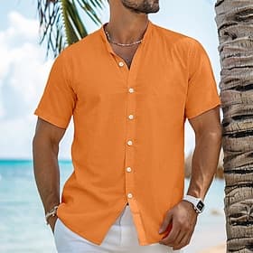 Homme Chemise Chemise en lin Chemise d'été Tenue de plage Chemise à col officier Chemise Boutonnée Uni Vacances Croisière Noir Blanche Bleu Orange Manche Court