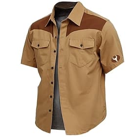 Men's Cow Print Work Shirt Western Shirt Cargo Shirt Short Sleeve Vintage Casual Western Style Sports Outdoor Going out Summer Spring Turndown Print Brown Gre