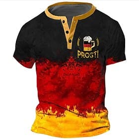 Homme Bière Oktoberfest Drapeau allemand T-shirt Chemise Henley Manche Courte Impression 3D Designer Rétro Vintage Occasionnel Quotidien Rue Été Printemps Noir