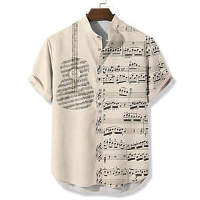 Men's Boardmasters Music Guitar Shirt Button Up Shirt Short Sleeve Vintage Casual Daily Summer Spring Grandad Collar Band Collar Button Up Pocket 3D Print Blue