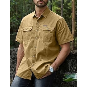 Herren Hemd Freizeithemd Arbeitshemd Knopfhemd Cargohemd Marineblau Kurze Ärmel Einfach Umlegekragen Urlaub Ausgehen Button-Down Bekleidung Polyester Stilvoll
