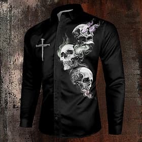 Men's Skull Christian Costumes Shirt Button Up Shirt Long Sleeve Casual Dark Party Evening Wear Daily Fall Winter Spring Summer Turndown Shirt Collar Button U